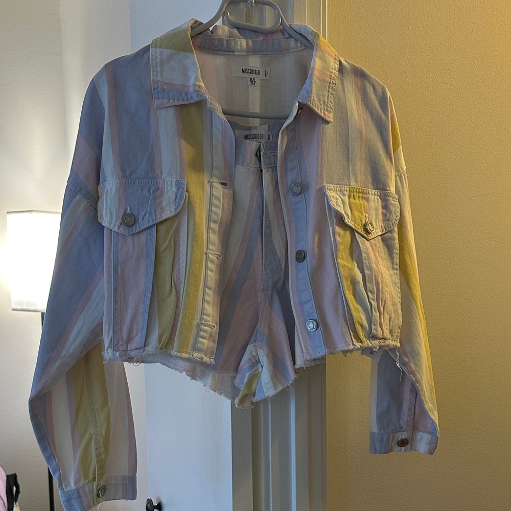 Striped Pastel Cropped Jacket and Shorts